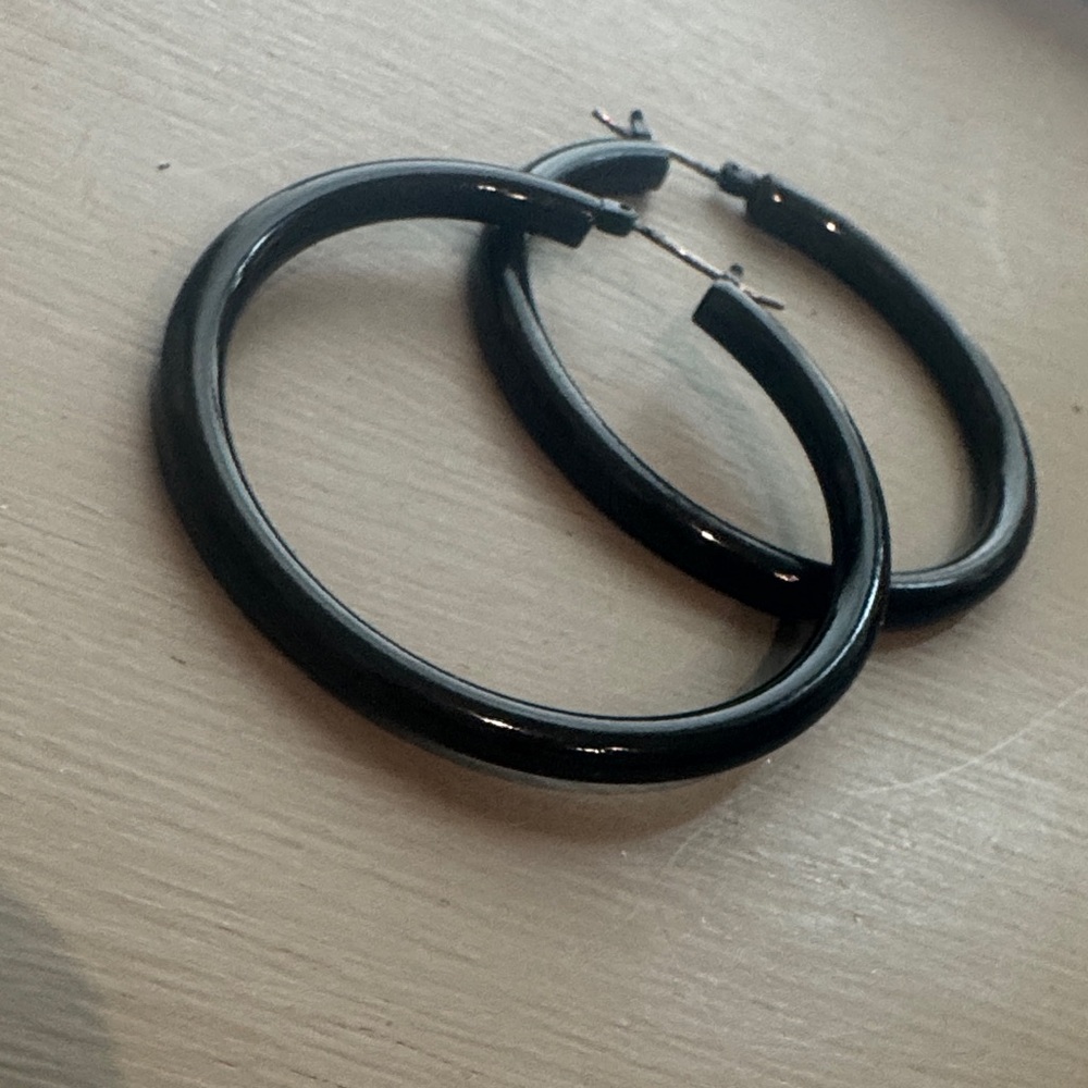 Glossy Black Hoop Earrings